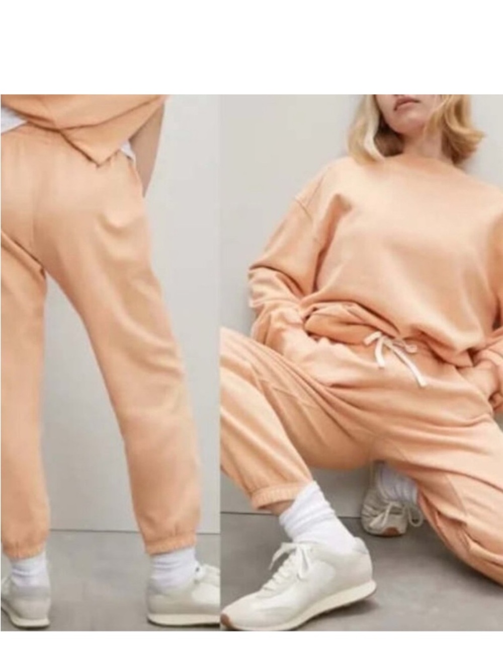 2 piece Everlane Organic Cotton Sweatsuit set in heathered apricot - both size M